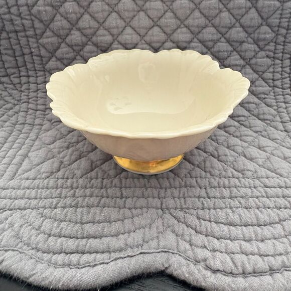 Lenox Ivory Porcelain Dorian Trinket Dish Trimmed in Gold Vintage - Picture 4 of 7